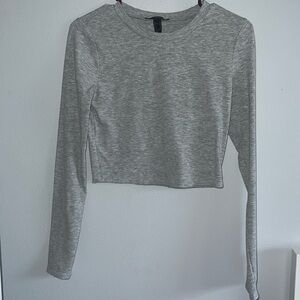 Gray Basic Long Sleeve Crop